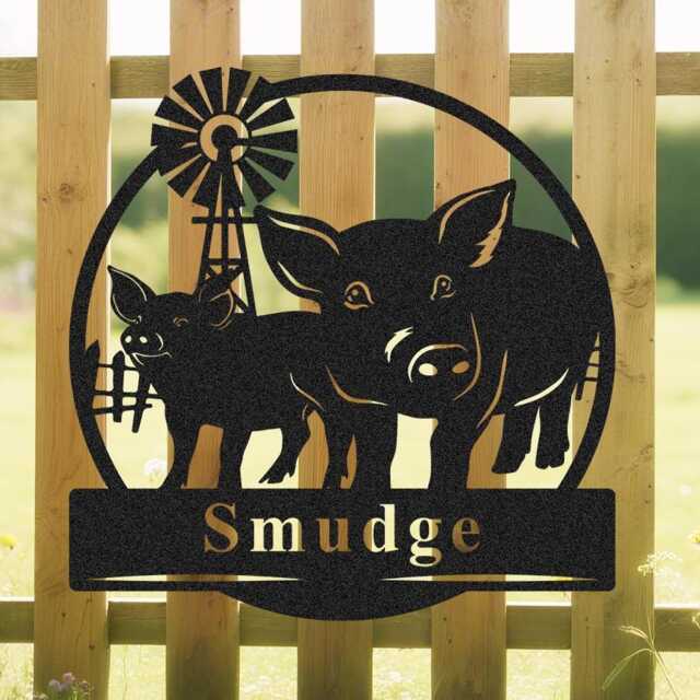 Personalised Pig Farm Monogram Metal Sign, Custom Wall Art, Pig Barn Sign, Farmer Name Sign, Pig Ranch Decor, Pig Farmhouse Decor, Farmer Gift - image 1