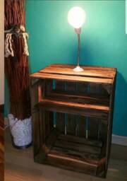 1 X Bedside Cabinet Crate in Burnt Wood - Wooden Apple Crates, Ideal Storage Boxes Box Display Crate Bookshelf Dresser - thumbnail 3