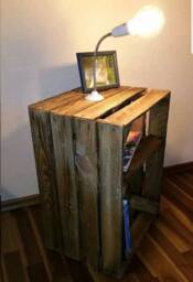 1 X Bedside Cabinet Crate in Burnt Wood - Wooden Apple Crates, Ideal Storage Boxes Box Display Crate Bookshelf Dresser - thumbnail 2