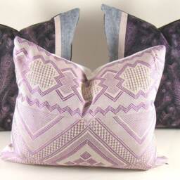 Peacock Feather Pillow Cover Vintage Silk Kimono, Purple & Gray - thumbnail 4
