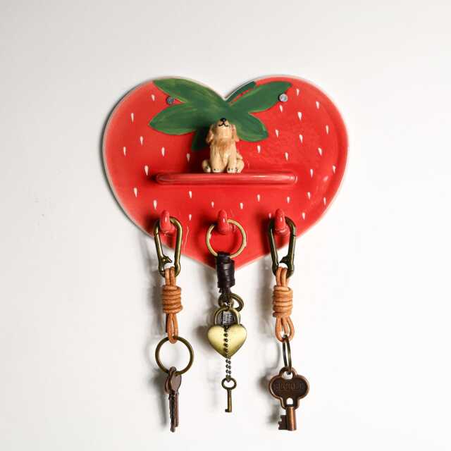 Custom Red Strawberry Pet Key Holder Personalized Ceramic Wall Mounted Rack Cat Hearted Dog Hanger Handmade Entryway Organizer - image 1