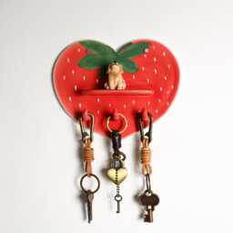 Custom Red Strawberry Pet Key Holder Personalized Ceramic Wall Mounted Rack Cat Hearted Dog Hanger Handmade Entryway Organizer - thumbnail 1