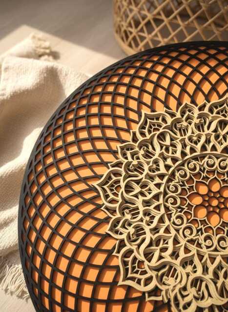 Multilayer Wood Torus Mandala, Geometric Wood Wall Art, Primary Colors Orange - Green - image 1