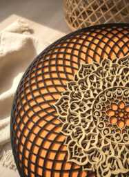 Multilayer Wood Torus Mandala, Geometric Wood Wall Art, Primary Colors Orange - Green - thumbnail 1