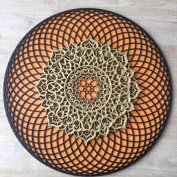 Multilayer Wood Torus Mandala, Geometric Wood Wall Art, Primary Colors Orange - Green - thumbnail 3