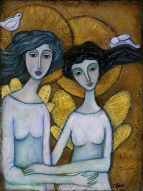 Guardian Angel Friendship & Encouragement Gift, Art On Canvas - Best Friends Gits Inspirational Art Painting - image 1