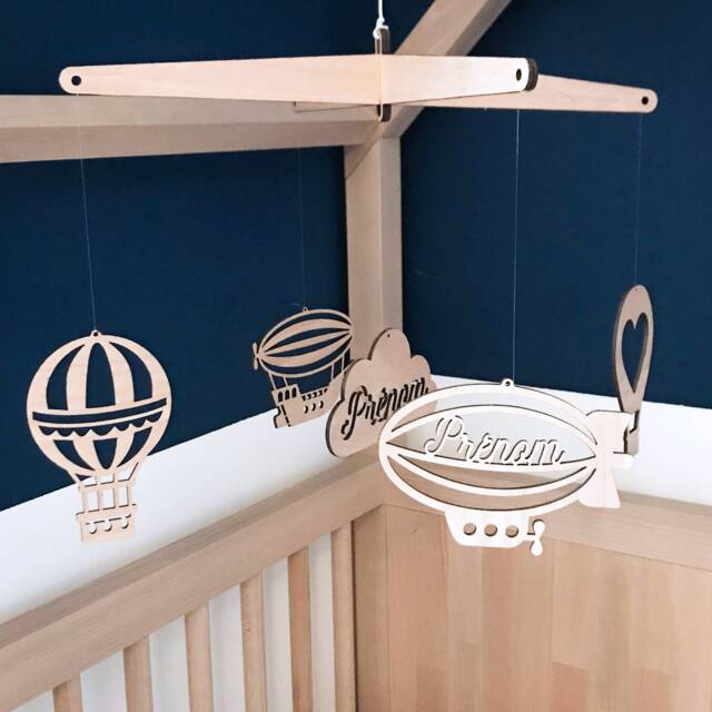 Customizable Wooden Mobile/Clouds & Hot Air Balloons Zeppelin Sun Children's Room - Baby - image 1