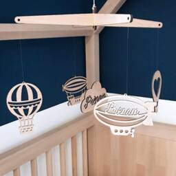Customizable Wooden Mobile/Clouds & Hot Air Balloons Zeppelin Sun Children's Room - Baby