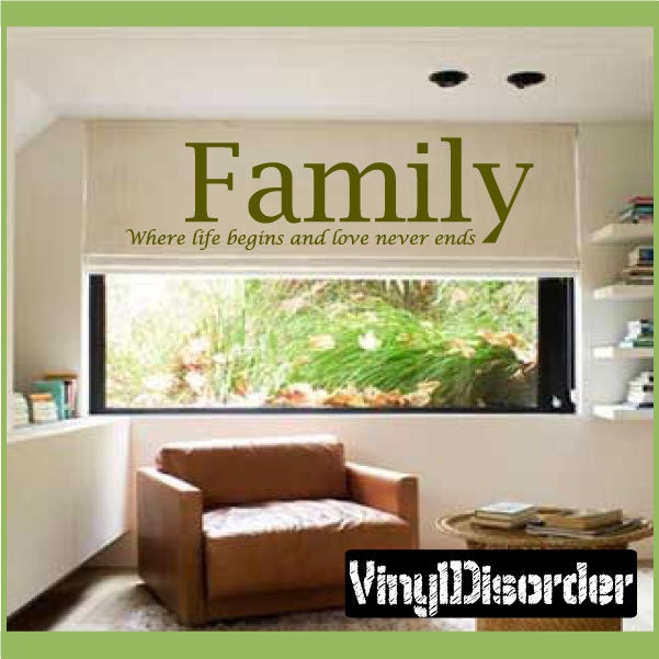 Family Where Life Begins & Love Never Ends - Vinyl Wall Decal Quotes Sticker Quotesfamily08Et - image 1