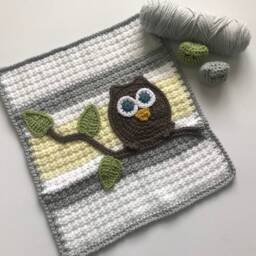 Owl Baby Blanket Grey Yellow Mini Size Shower Gift - thumbnail 2