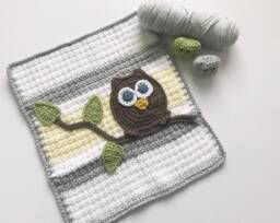 Owl Baby Blanket Grey Yellow Mini Size Shower Gift