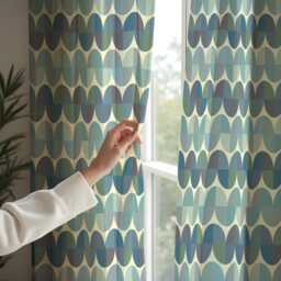 Green Retro Oval Pattern Curtains, Mid Century Modern Geometric Drapes, Teal & Olive Abstract Design Window Panels - thumbnail 4