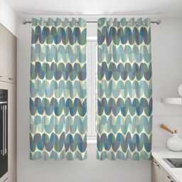 Green Retro Oval Pattern Curtains, Mid Century Modern Geometric Drapes, Teal & Olive Abstract Design Window Panels - thumbnail 2
