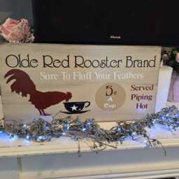 Rooster Coffee Sign Sure To Fluff Your Feathers Distressed Wood Kitchen Wall Hanging Primitive Farmhouse Decor Olde Red Brand - thumbnail 3