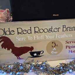 Rooster Coffee Sign Sure To Fluff Your Feathers Distressed Wood Kitchen Wall Hanging Primitive Farmhouse Decor Olde Red Brand - thumbnail 2
