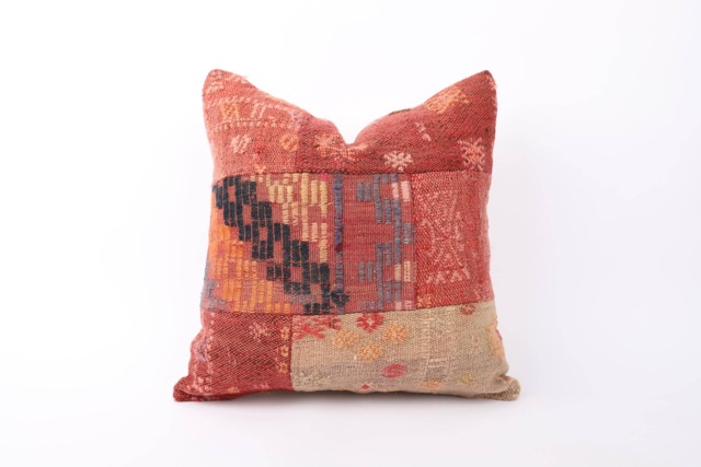 Vintage Turkish Kilim Pillow Cover Handwoven Wool Cushion - 16x16 - image 1