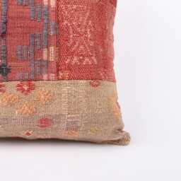 Vintage Turkish Kilim Pillow Cover Handwoven Wool Cushion - 16x16 - thumbnail 2