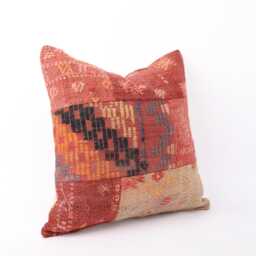 Vintage Turkish Kilim Pillow Cover Handwoven Wool Cushion - 16x16 - thumbnail 3