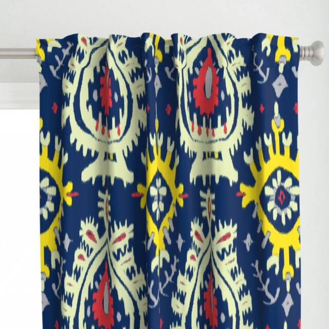 Bright Ikat Curtain Panel - Tribal Inspired Global Boho Indonesian Custom Emerald in Navies By Domesticate - image 1