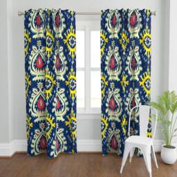 Bright Ikat Curtain Panel - Tribal Inspired Global Boho Indonesian Custom Emerald in Navies By Domesticate - thumbnail 2
