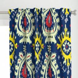 Bright Ikat Curtain Panel - Tribal Inspired Global Boho Indonesian Custom Emerald in Navies By Domesticate - thumbnail 1