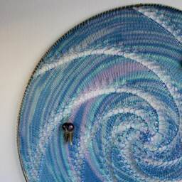 Fiber Art Wall Hanging, Knitted Textile Home Decor - Blue & Purple Swirl - thumbnail 2