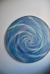 Fiber Art Wall Hanging, Knitted Textile Home Decor - Blue & Purple Swirl - thumbnail 1