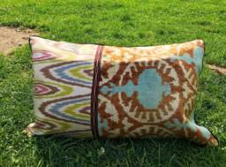 Velvet Ikat Pillow Cover - Handwoven Silk Uzbek Cushion For Lumbar & Accent Throw Pillows - thumbnail 1