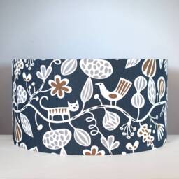 Dark Blue Floral Lampshade, Gold Silver Or White Lining, Scandinavian Fabric Botanical Flower Scandi Pattern, Handmade By Vivid Shades - thumbnail 4