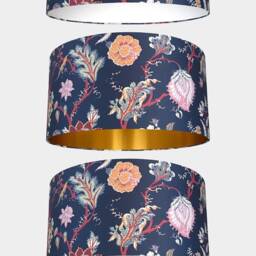 Dark Blue Floral Lampshade, Gold Silver Or White Lining, Scandinavian Fabric Botanical Flower Scandi Pattern, Handmade By Vivid Shades - thumbnail 2
