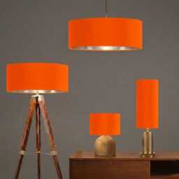 New Luxury Handmade Bright Orange Velvet Drum Lamp Shade & Pendant Light Suitable For Both Table Ceilings All Shapes Sizes - thumbnail 1