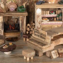 Afternoon Tea & Entertainment, Driftwood Sculpture, Miniature Diorama, Fairy Furniture, Unique Rustic Decoration, Upcycled Art - thumbnail 4