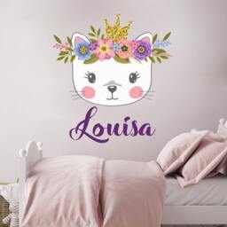 Cat Name Wall Decal. Watercolor Head Girl Sticker. Baby Nursery Vinyl Decals. Princess Decor R91 - thumbnail 2