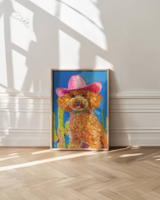 Poodle Cowgirl Art Print Western Dog in Cowboy Hat - image 1