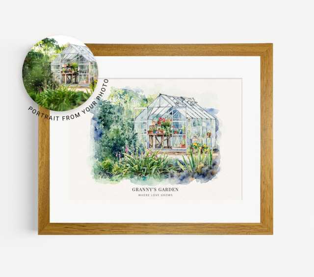 Grandma's Happy Place, Grandad's Garden Print, Favourite Place From Photo, Watercolour Grandma Gift Idea, Grandad Idea - image 1