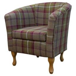 Brown Tartan Handmade Tub Chair - Luxury Accent Balmoral Heather Fabric British Bespoke Made