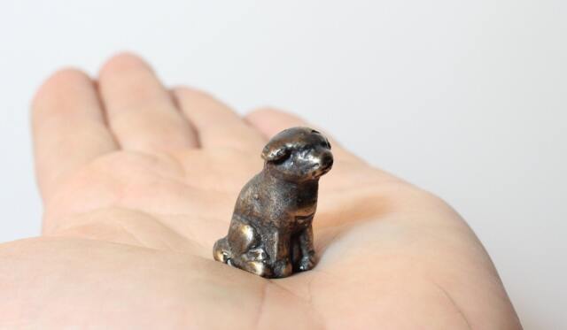 Miniature Bronze Dog Sculpture Lost Wax Casting, Minimalist Art, 2 Units - image 1