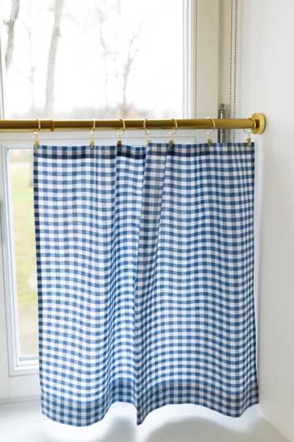 Semi Sheer Curtains For Clip Rings, Wardrobe, Checkered Cafe Sliding Door Drapery Hanging Clip-On, Gingham Light Filtering Small Window - image 1