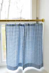 Semi Sheer Curtains For Clip Rings, Wardrobe, Checkered Cafe Sliding Door Drapery Hanging Clip-On, Gingham Light Filtering Small Window