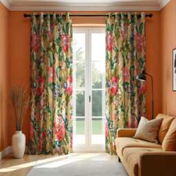 Classic Floral Curtains, Large Bloom Print Drapes, Vibrant Window Treatments, Custom Length Living Room Curtains - thumbnail 1