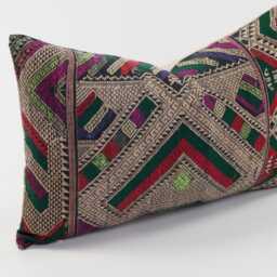 Vintage Tai Lu Hill Tribe Pillow Cover - Embroidered Silk & Cotton Lumbar Cushion - thumbnail 4