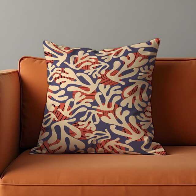 Abstract Coral Reef Cushion Cover, Modern Ocean Inspired Decorative Pillow Cream & Burnt Orange Home Decoration - image 1