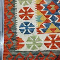 Multicolour Runner Rug, Handmade Artisan Afghan Turkish Scandinavian Navajo Bohemian Flatweave Wool Kilim Rug 220x92 cm - thumbnail 4