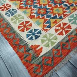 Multicolour Runner Rug, Handmade Artisan Afghan Turkish Scandinavian Navajo Bohemian Flatweave Wool Kilim Rug 220x92 cm - thumbnail 2