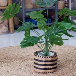 Handmade Water Hyacinth Basket Striped Plant Pot, Laundry Organizer - thumbnail 4
