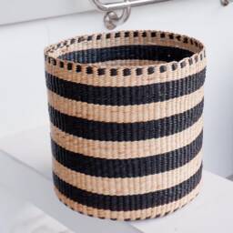 Handmade Water Hyacinth Basket Striped Plant Pot, Laundry Organizer - thumbnail 2