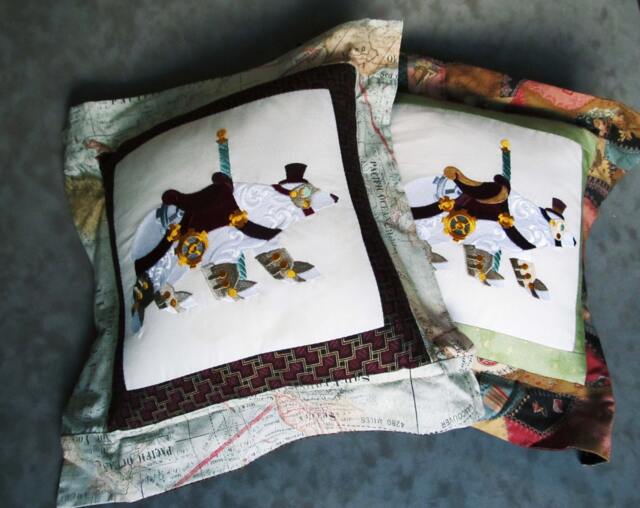 steampunk Carousel Polar Bear Embroidered Pillow Cover - image 1