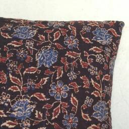 Black Kantha Pillow Cover, Kalamkari Print Indigo N Black Floral Kantha Cushion Cover - thumbnail 4
