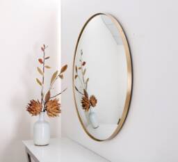 Handcrafted Convex Wall Mirror Brushed Brass Frame, Space Age Decor
