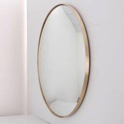 Handcrafted Convex Wall Mirror Brushed Brass Frame, Space Age Decor - thumbnail 2